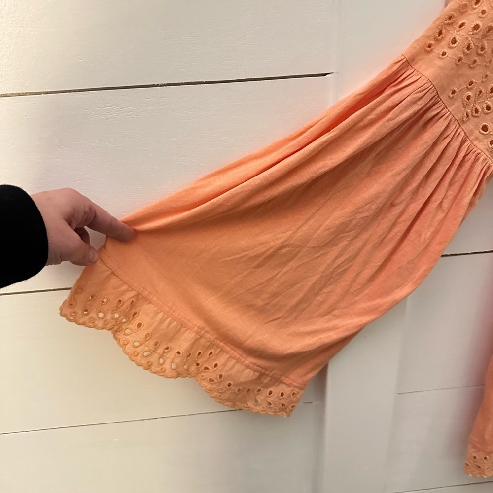 FREE PEOPLE XS Peach paisley cutout viscose cotton woman babydoll blouse boho - Picture 6 of 14